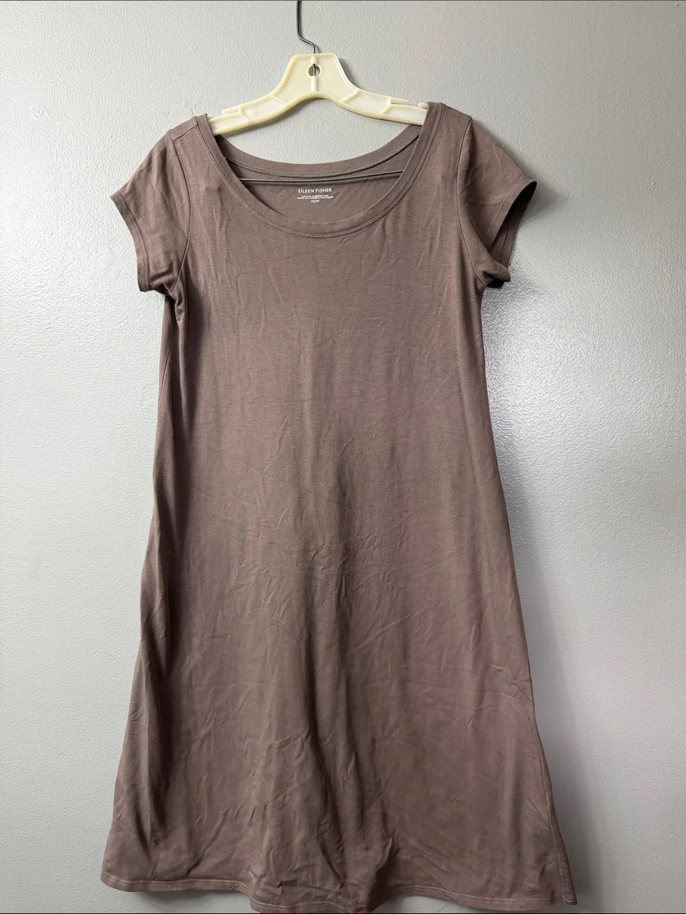 Eileen Fisher Scoop Neck Tee shirt dress Taupe Brown XS